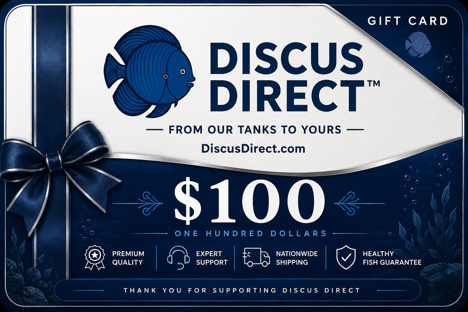 Discus Direct $100 gift card for premium tropical fish and aquarium enthusiasts